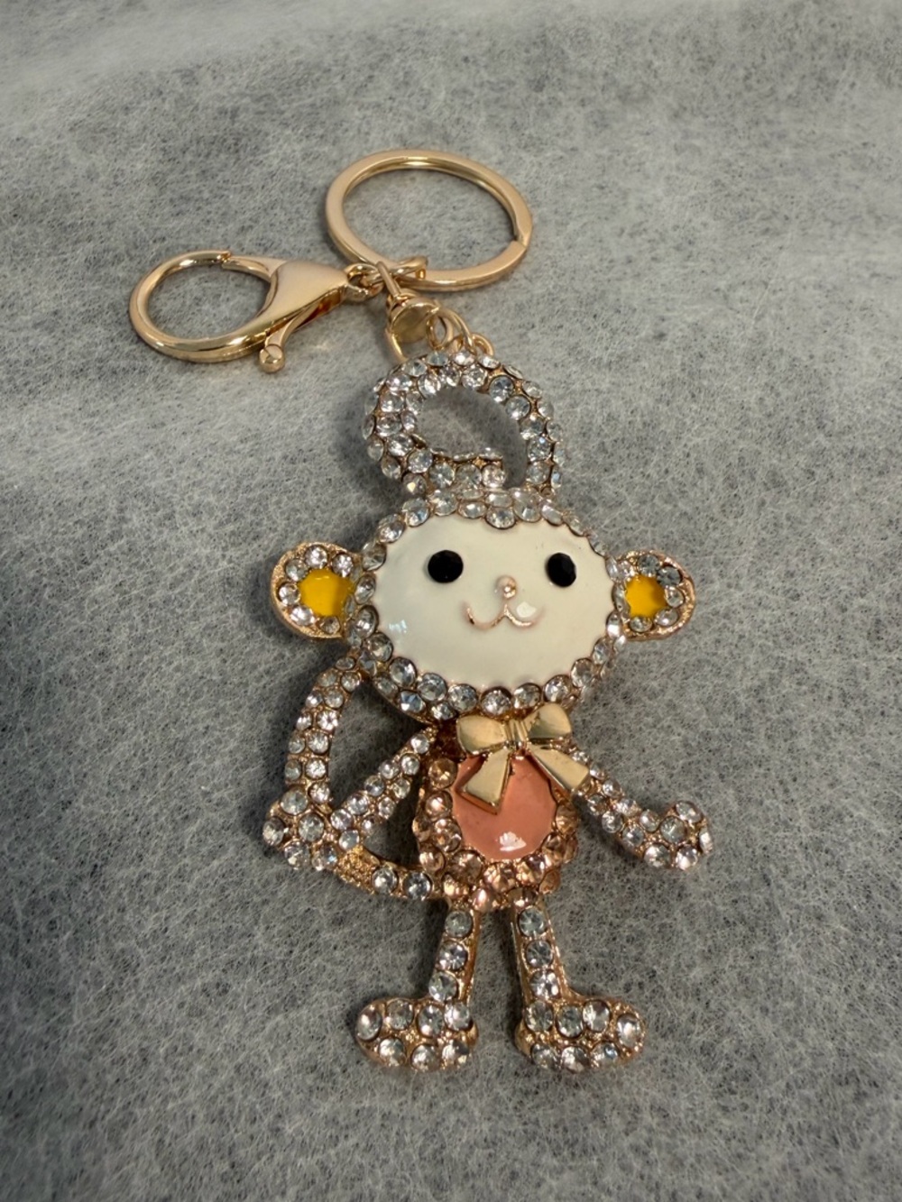 Crystal Monkey Keychain/Bag charm with Gold Hardware and Yellow Accents